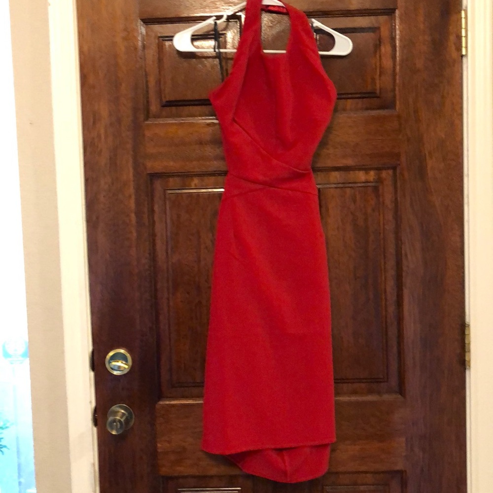 Red halter dress